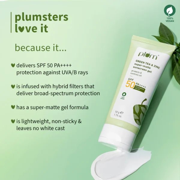 green tea & zinc super matte spf 50 sunscreen gel for oily skin